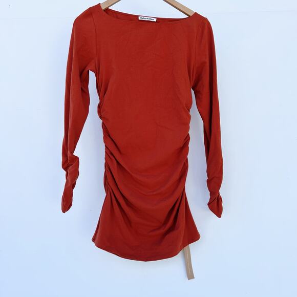 New Reformation Lucio Knit Bodycon Long Sleeve Rust Dress Short Medium Orange - Picture 2 of 10